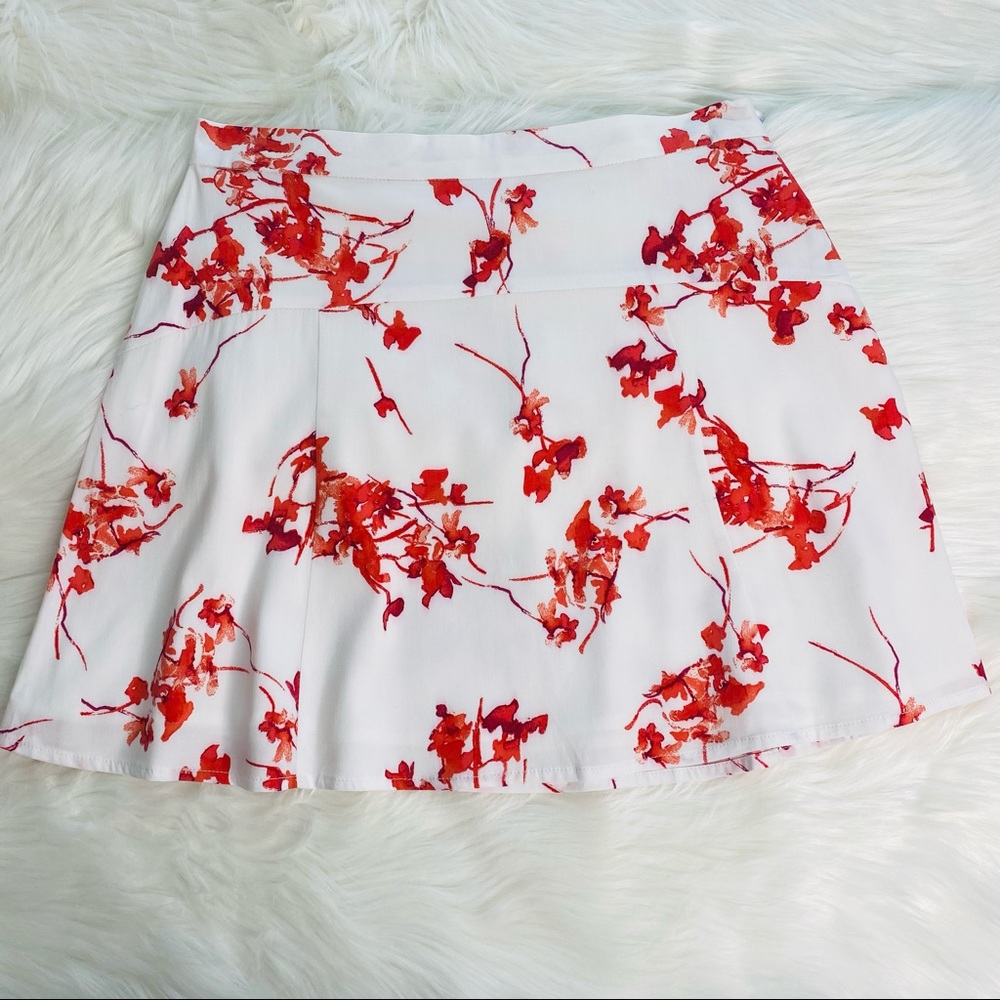 Black Swan White Skirt with a Dark Coral Floral Print